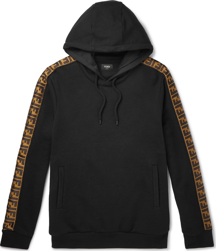Fendi Logo-Appliquéd Fleece-Back Cotton, Wool, Silk and Cashmere-Blend Jersey Hoodie