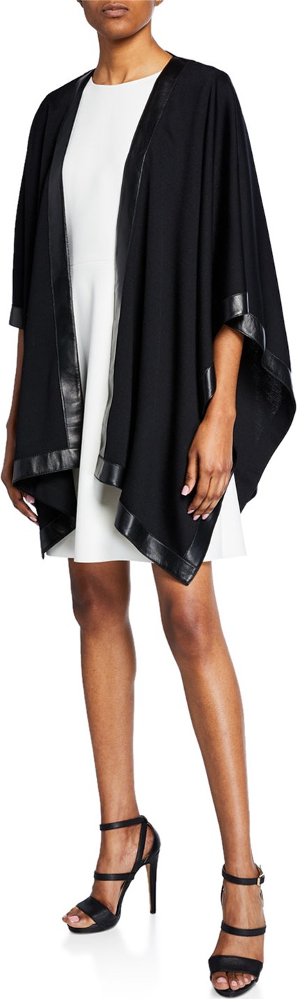 St. John Milano Knit Wrap with Leather Trim