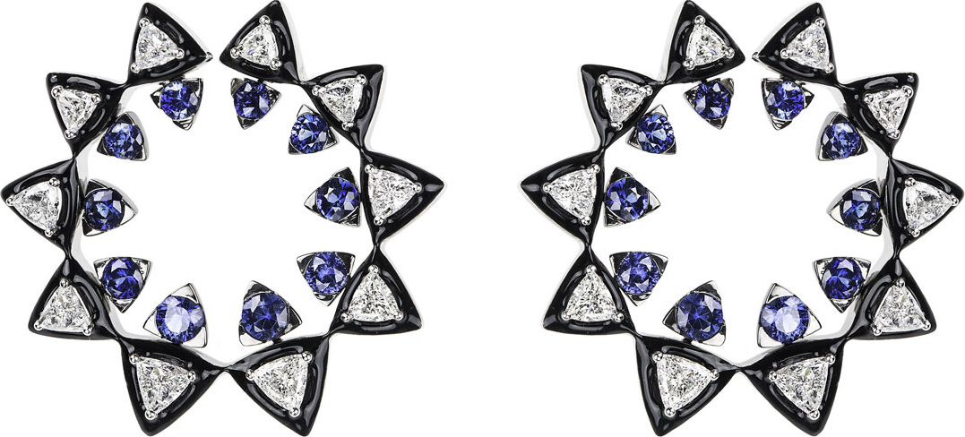 Nikos Koulis V 18k White Gold Diamond & Sapphire Sun Earrings