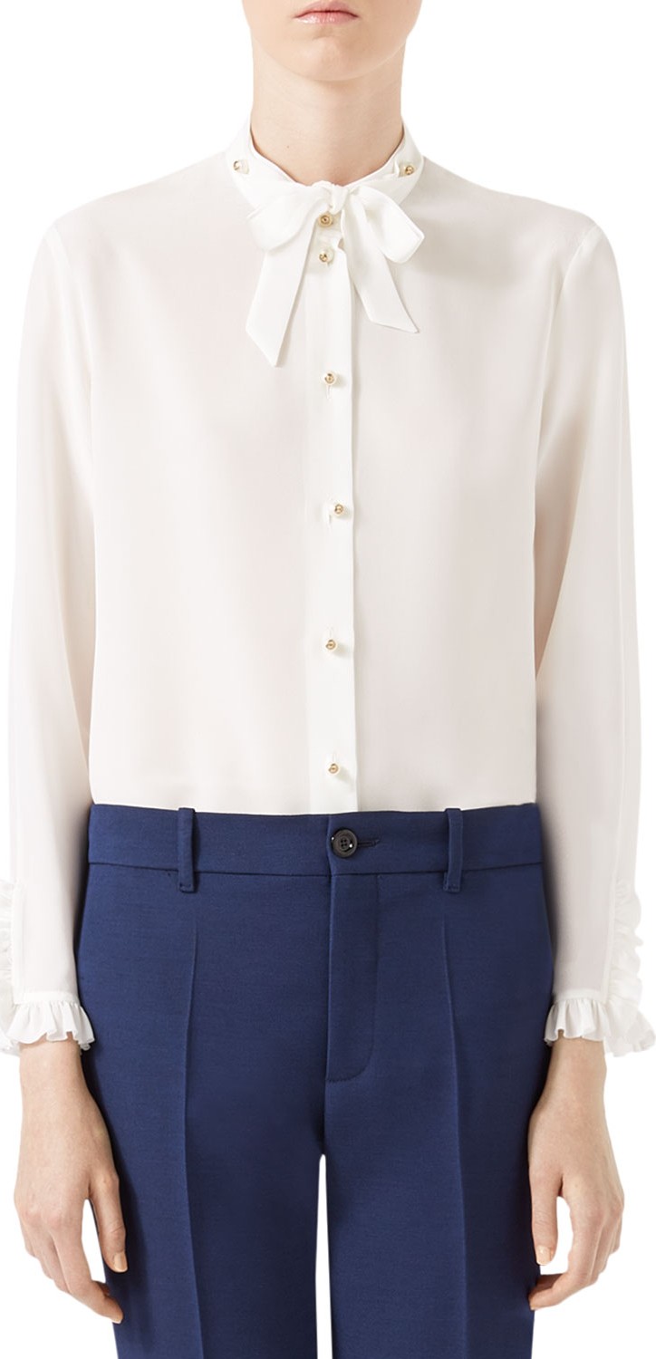 Gucci Silk Tie-Neck Blouse
