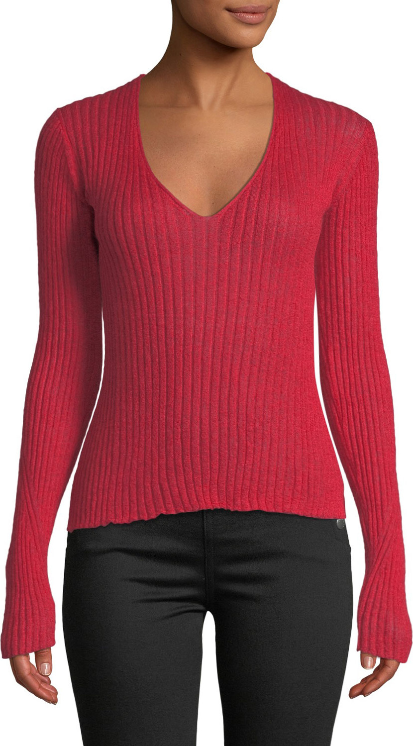 Rag & Bone Donna Ribbed Mohair V-Neck Sweater