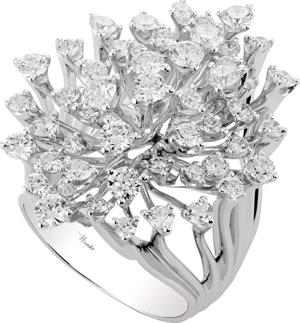 Hueb Luminus 18k White Gold Diamond Wide Stemmed Ring