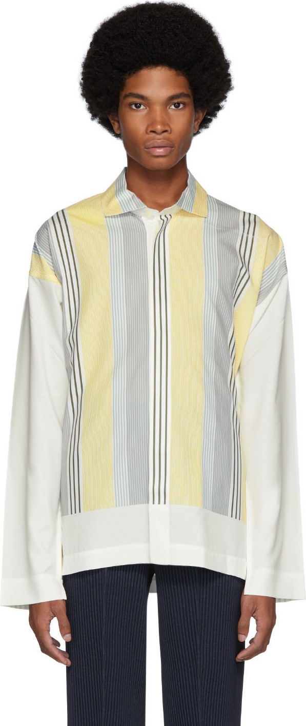 Homme Plissé Issey Miyake White & Yellow Stripe Press Shirt