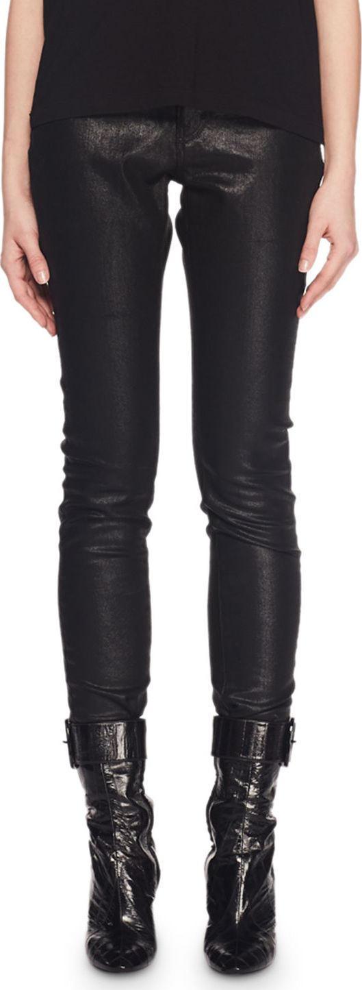 Saint Laurent High-Waist Five-Pocket Coated Cotton Skinny Jeans