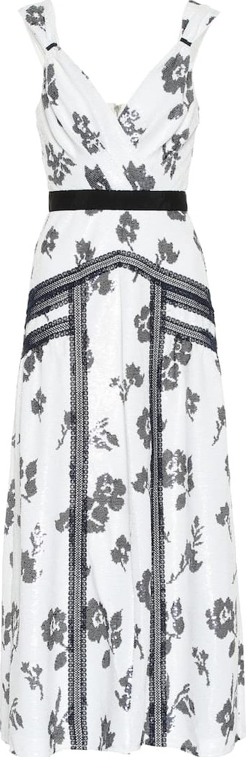 Self Portrait Floral sequined midi dress