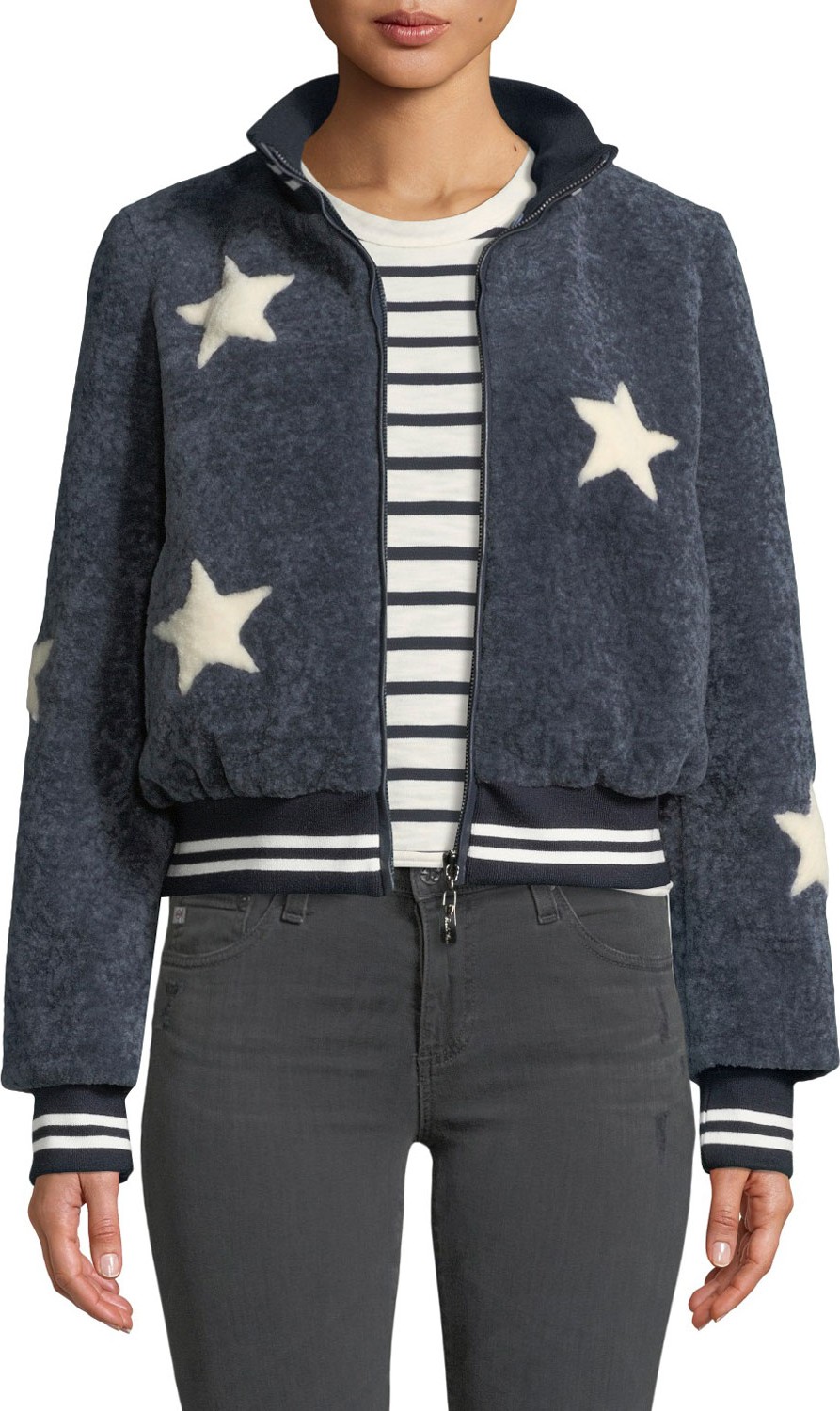 Belle Fare Sheepskin Star Baseball Jacket
