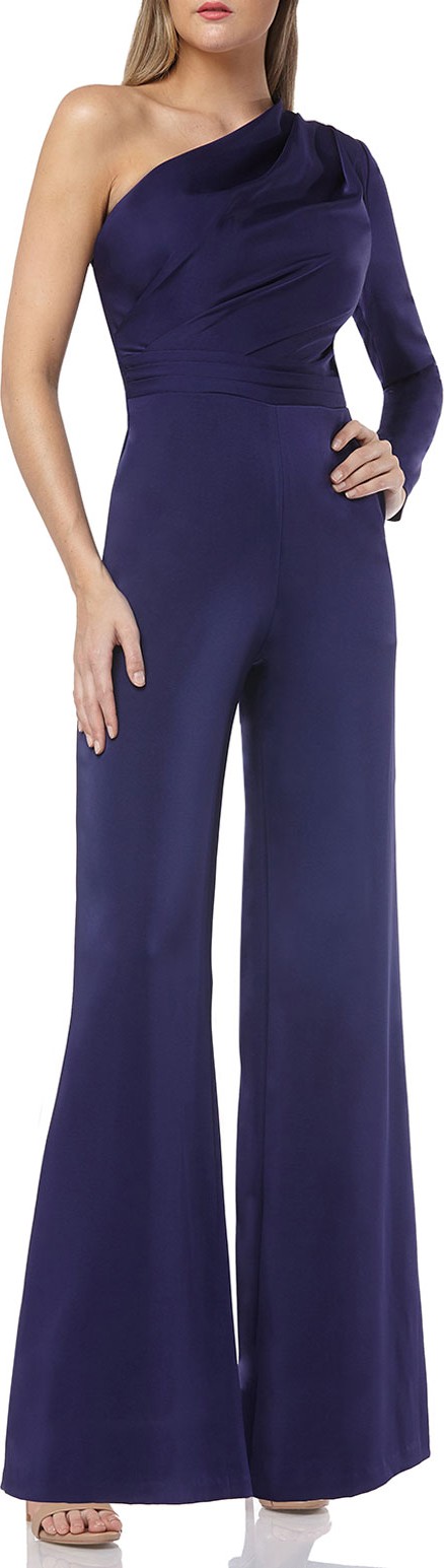 Kay Unger One-Shoulder Draped Palazzo Jumpsuit