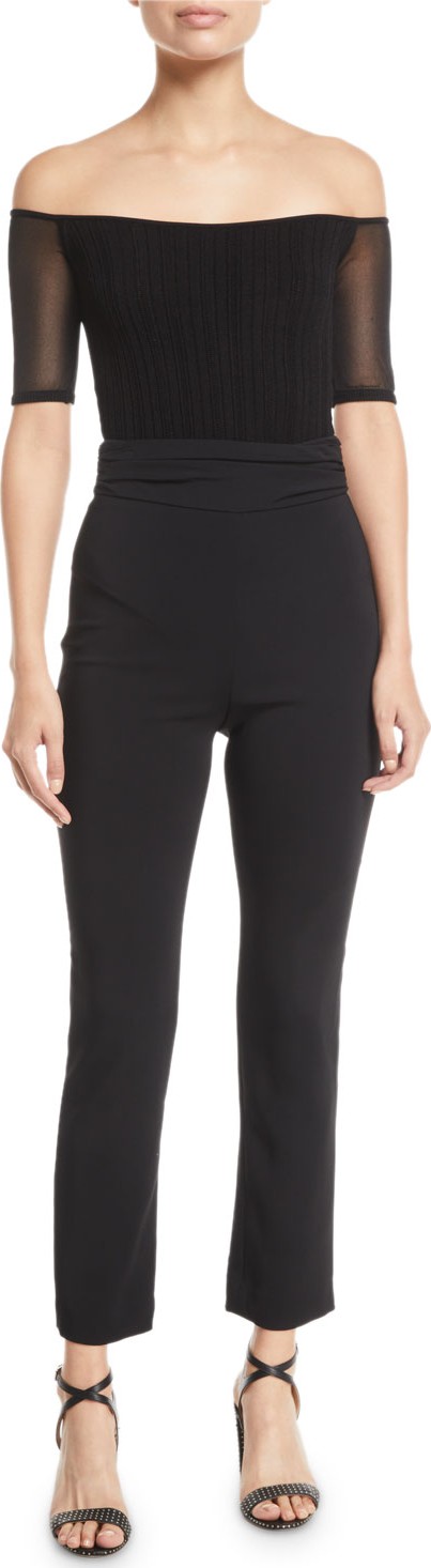 Cushnie Off-the-Shoulder Sheer Short-Sleeve Knit Bodysuit