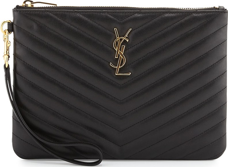 Saint Laurent Monogram Matelasse Pouch Wallet, Black