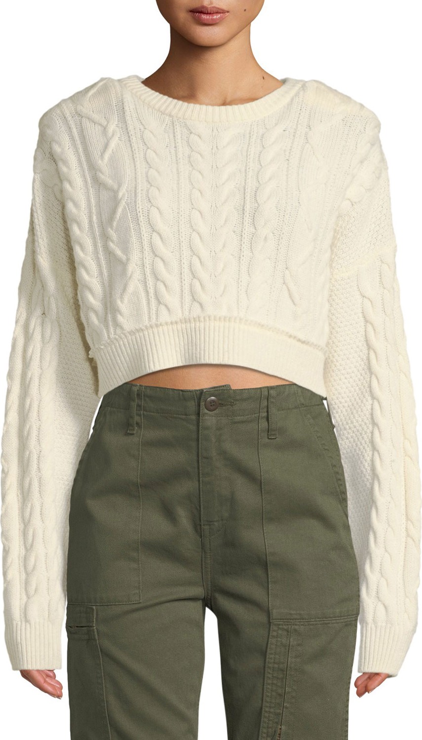 RE/DONE Cropped Wool-Cashmere Cable-Knit Sweater