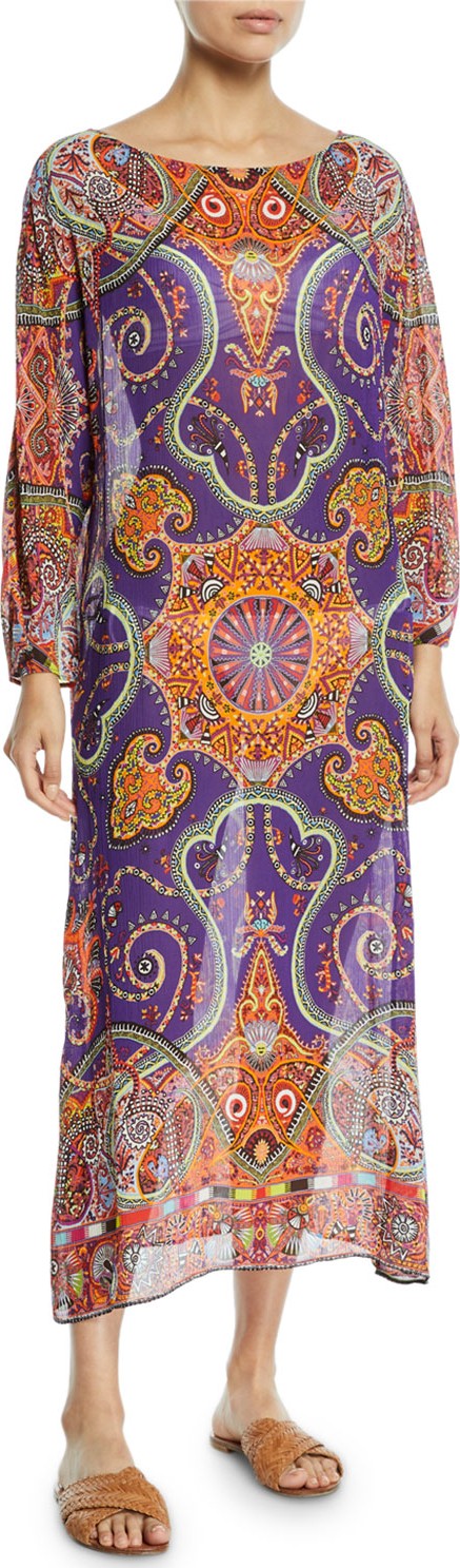 Etro Printed Viscose Long-Sleeve Coverup Long Tunic