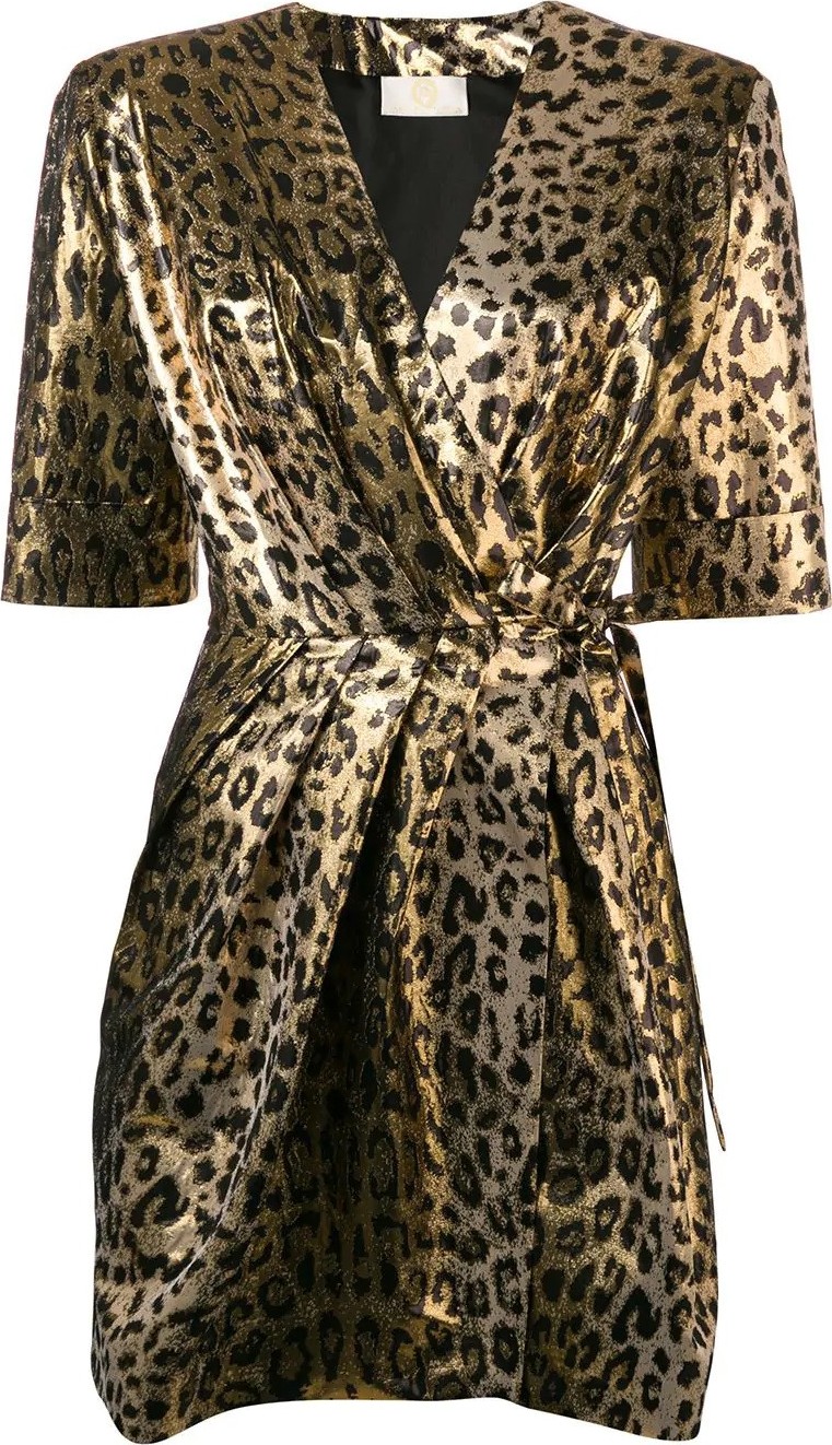 Sara Battaglia leopard wrap dress