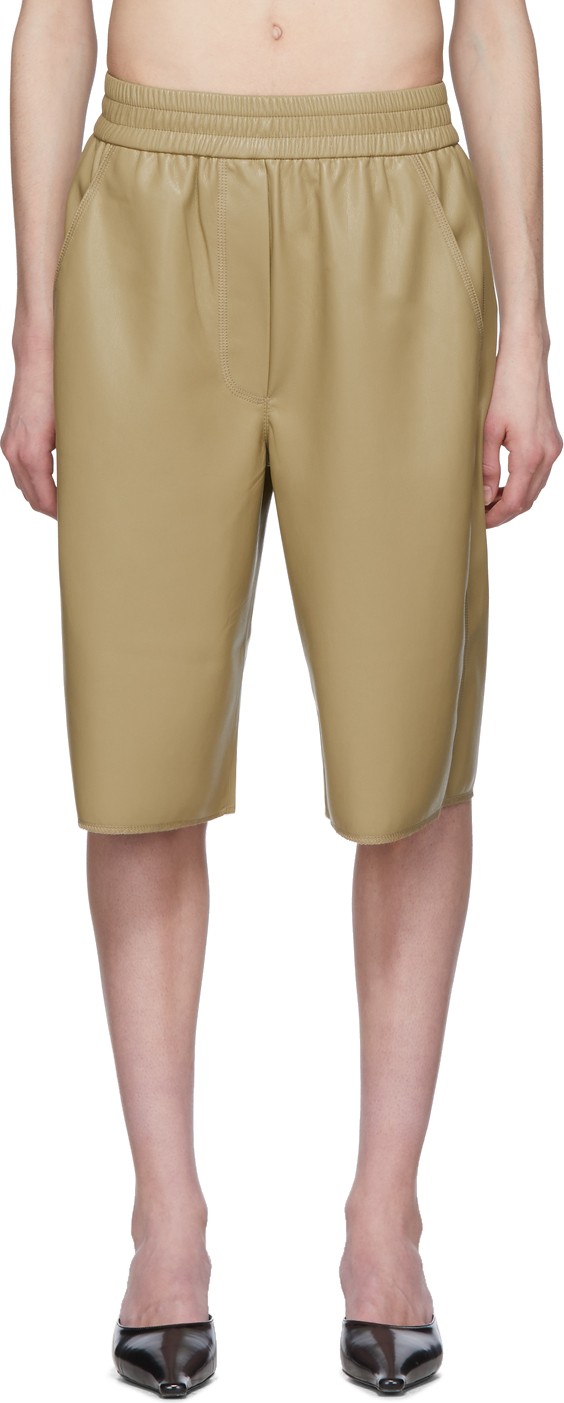 Nanushka Khaki Vegan Leather Yolie Long Shorts