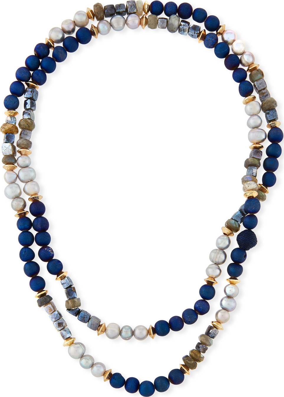 Akola Long Thin Mixed Stone & Pearl Strand Necklace