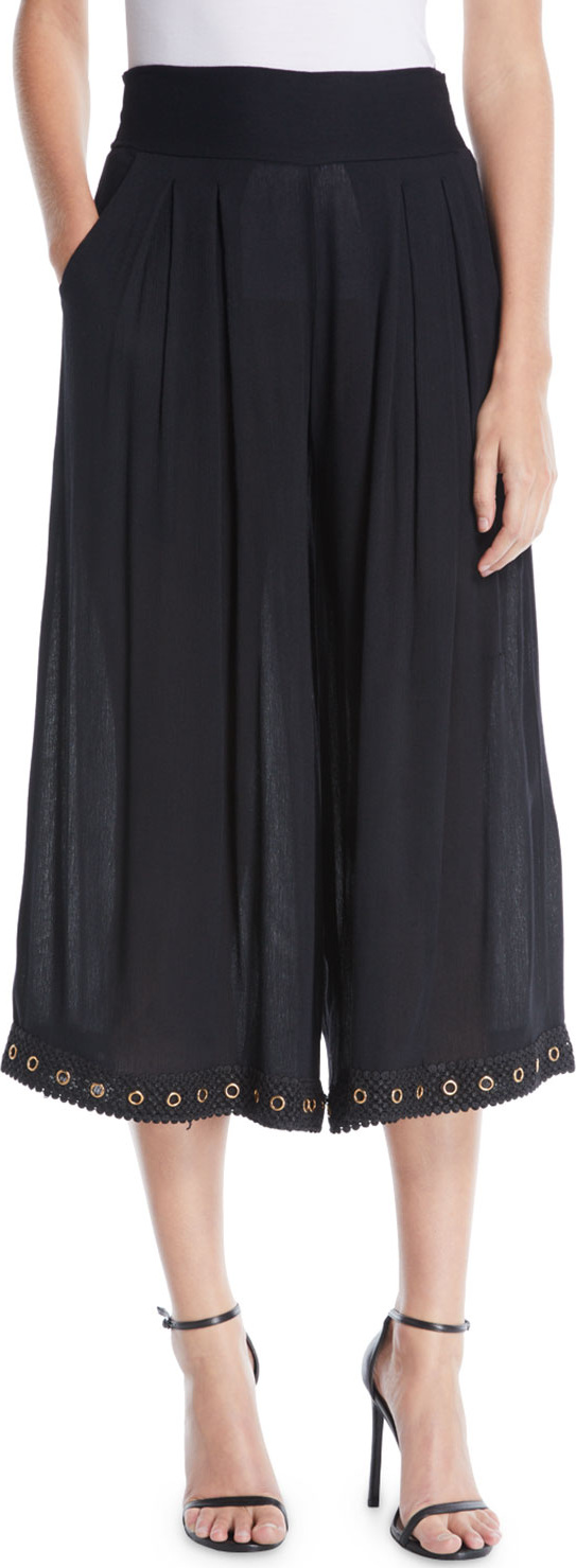MISA Los Angeles Kova Cropped Pleated Wide-Leg Pants