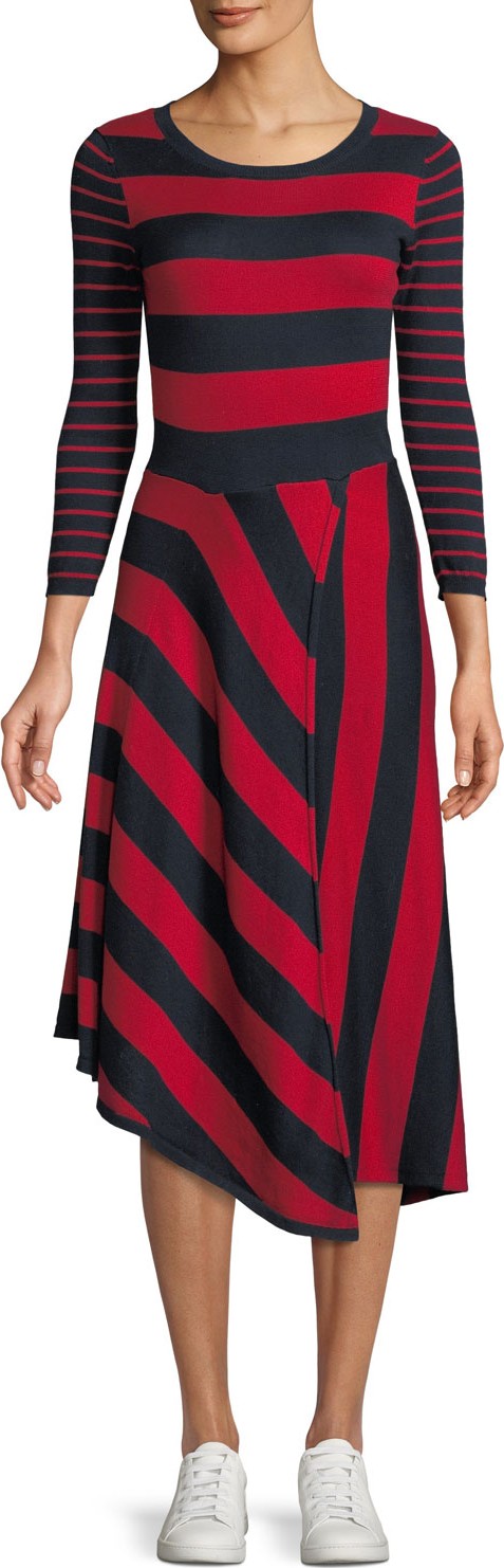 Joie Ecedra Striped Asymmetric Midi Dress