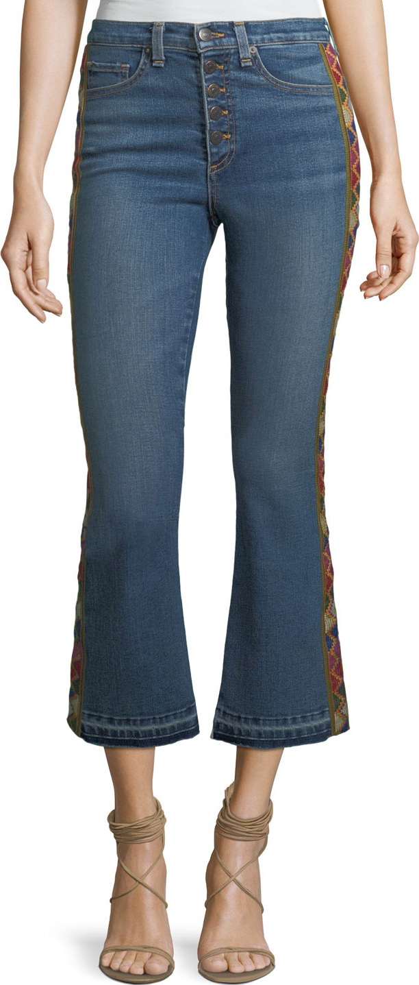 Veronica Beard Carolyn Baby Boot Cropped Jeans with Tapestry Side