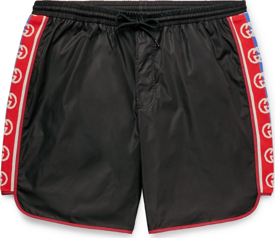 Gucci Slim-Fit Mid-Length Logo Webbing-Trimmed Swim Shorts