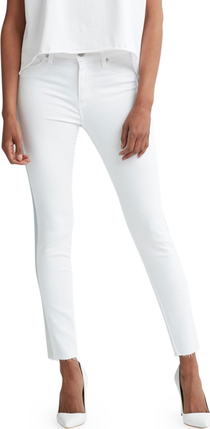 Hudson Barbara High-Rise Ankle Raw-Hem Jeans with Ombre Stripe