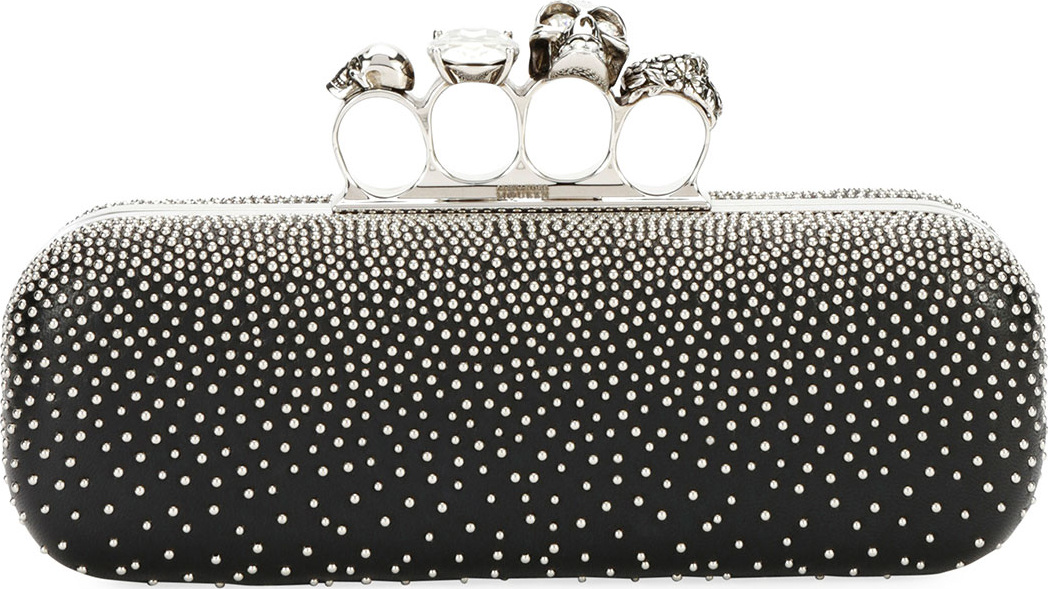 Alexander McQueen Four-Ring Knuckle Studded Napa Box Clutch Bag