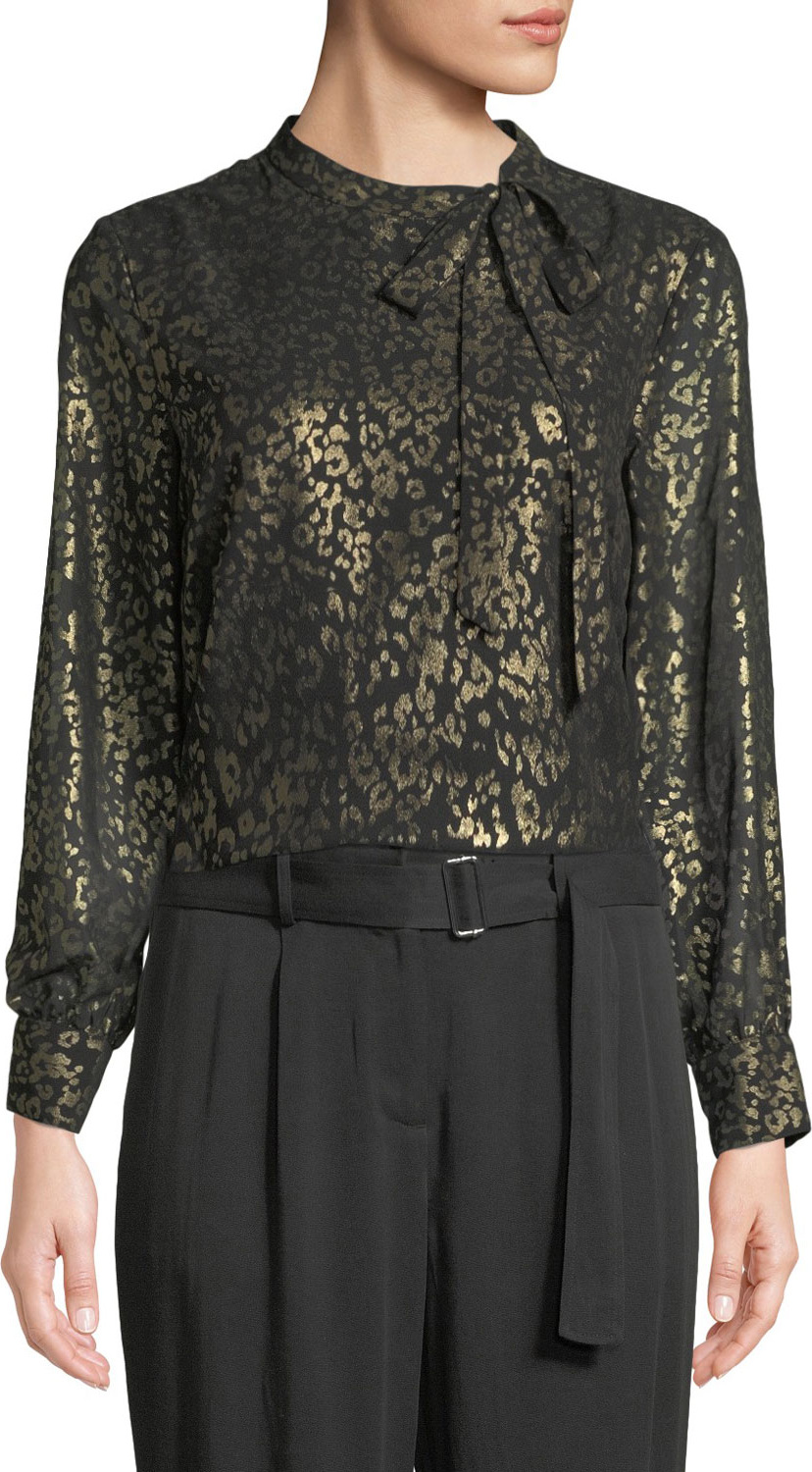 cupcakes and cashmere Clarisse Leopard-Print Metallic Chiffon Blouse