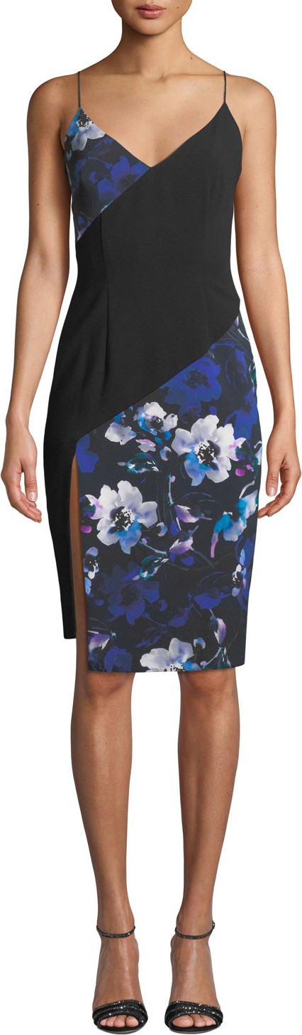 Black Halo Deetz V-Neck Sleeveless Colorblock Printed Dress