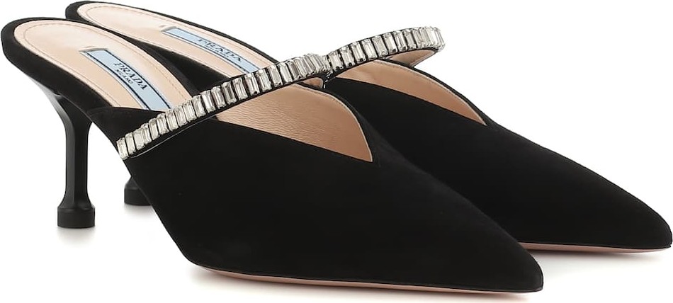 Prada Crystal-embellished suede mules