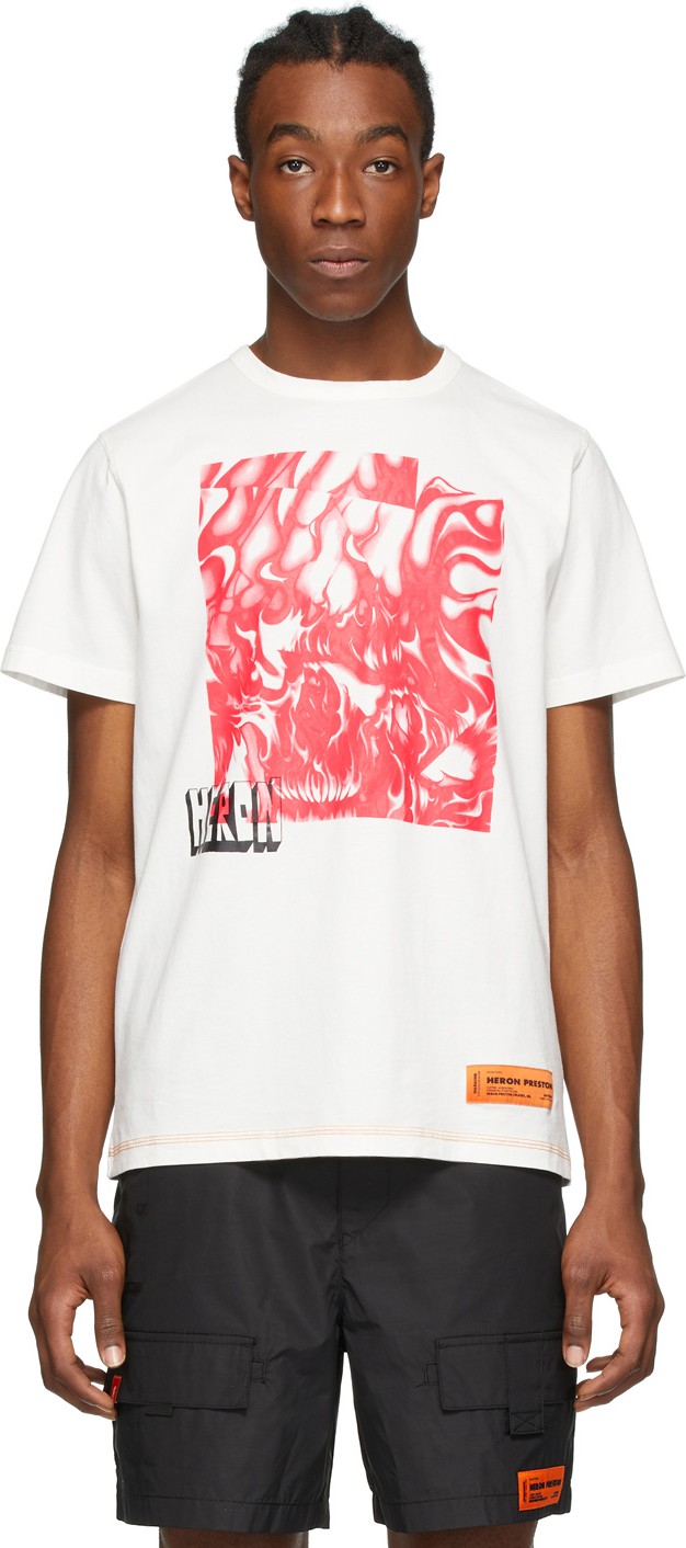 Heron Preston White & Red Box Skull T-Shirt