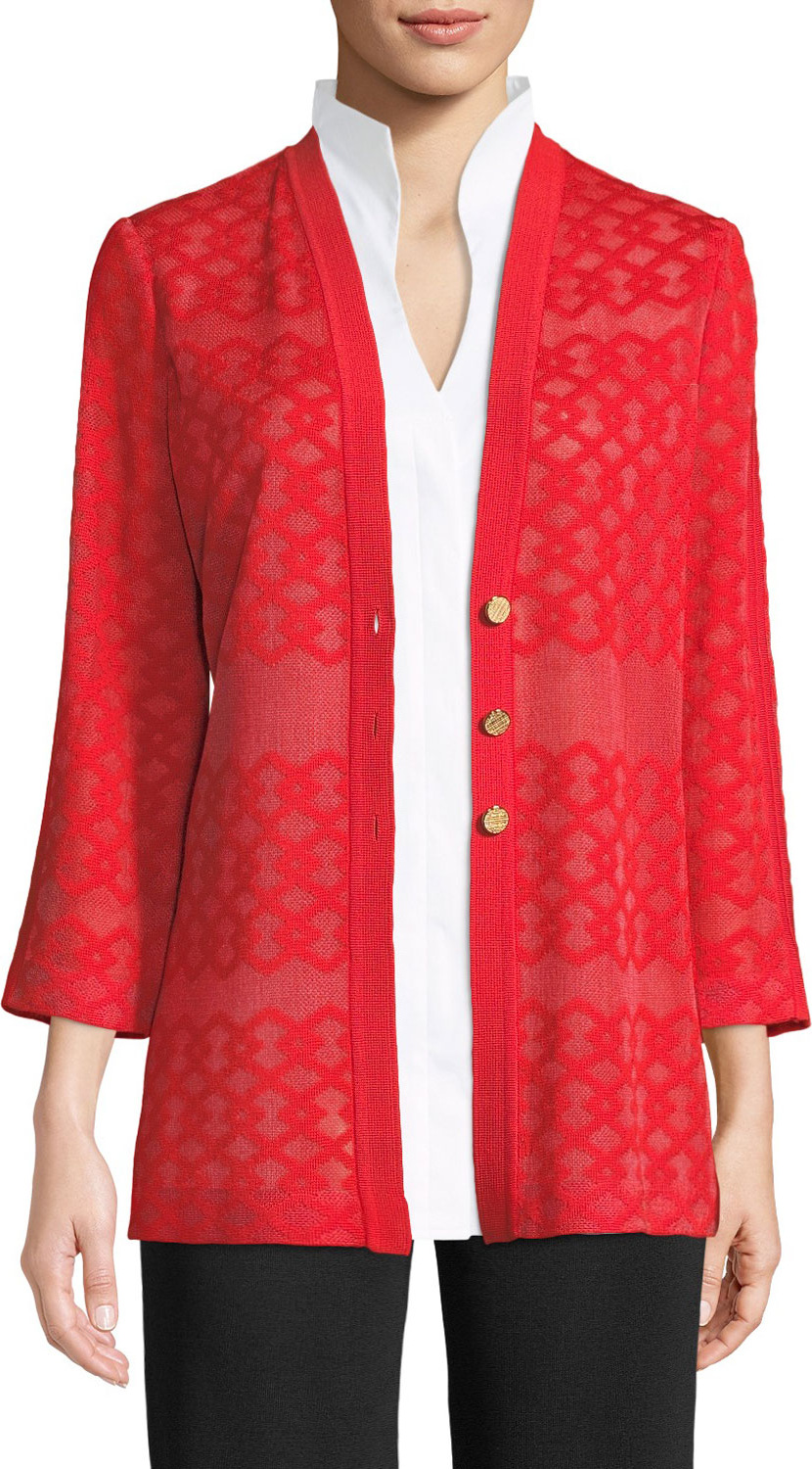 Misook Subtly Sheer Button-Front Jacket