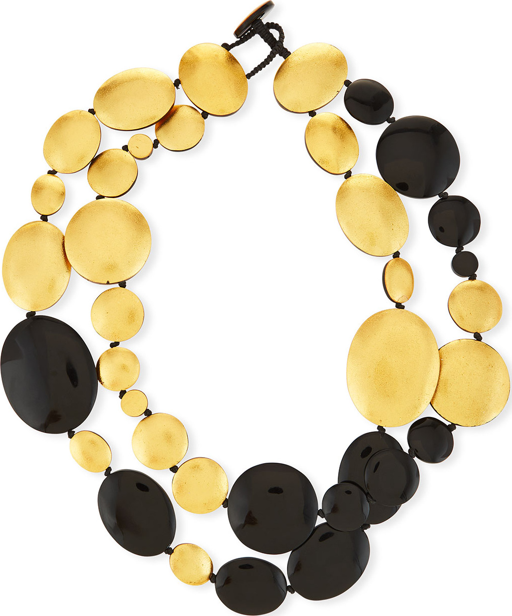 Viktoria Hayman Double-Strand Disc Necklace, Black/Golden