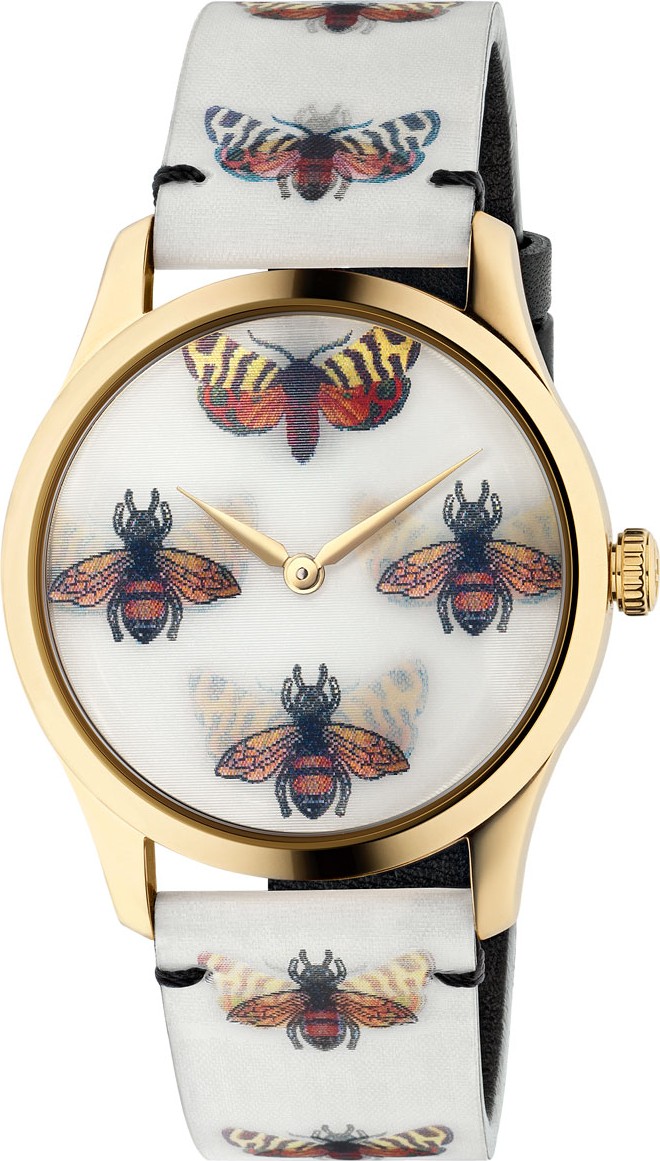 Gucci 38mm G-Timeless Hologram Watch w/ Leather Strap, White/Gold