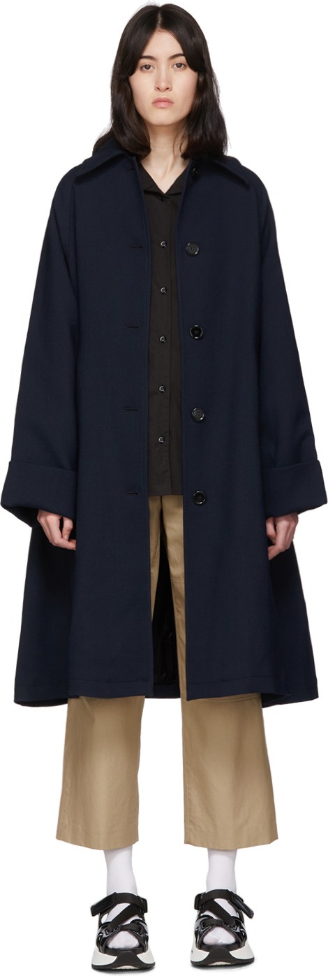 MM6 Maison Margiela Navy Wool Trench Coat