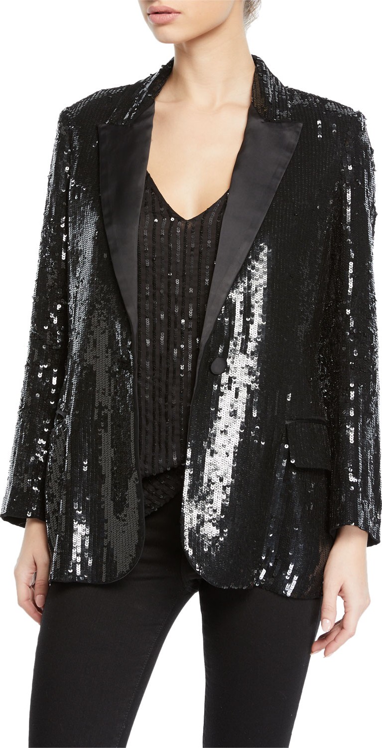 L'AGENCE Neval Sequin Single-Button Blazer L'AGENCE Neval Sequin Single-Button Blazer