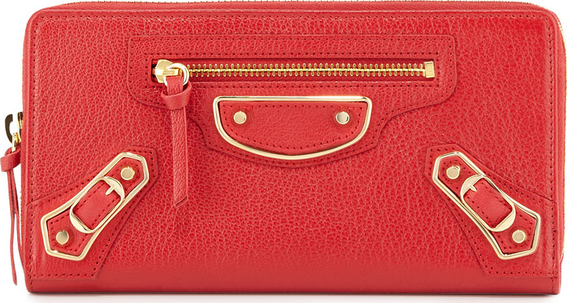 Balenciaga Metallic Edge Zip-Around Wallet, Red