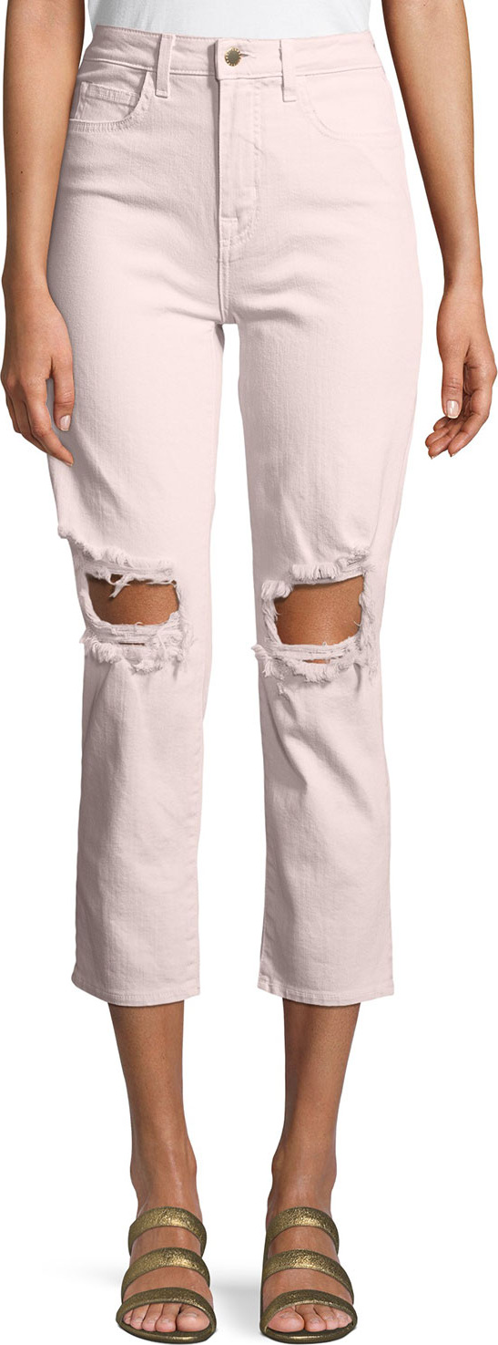 L'AGENCE Audrina Cropped Distressed Straight-Leg Jeans