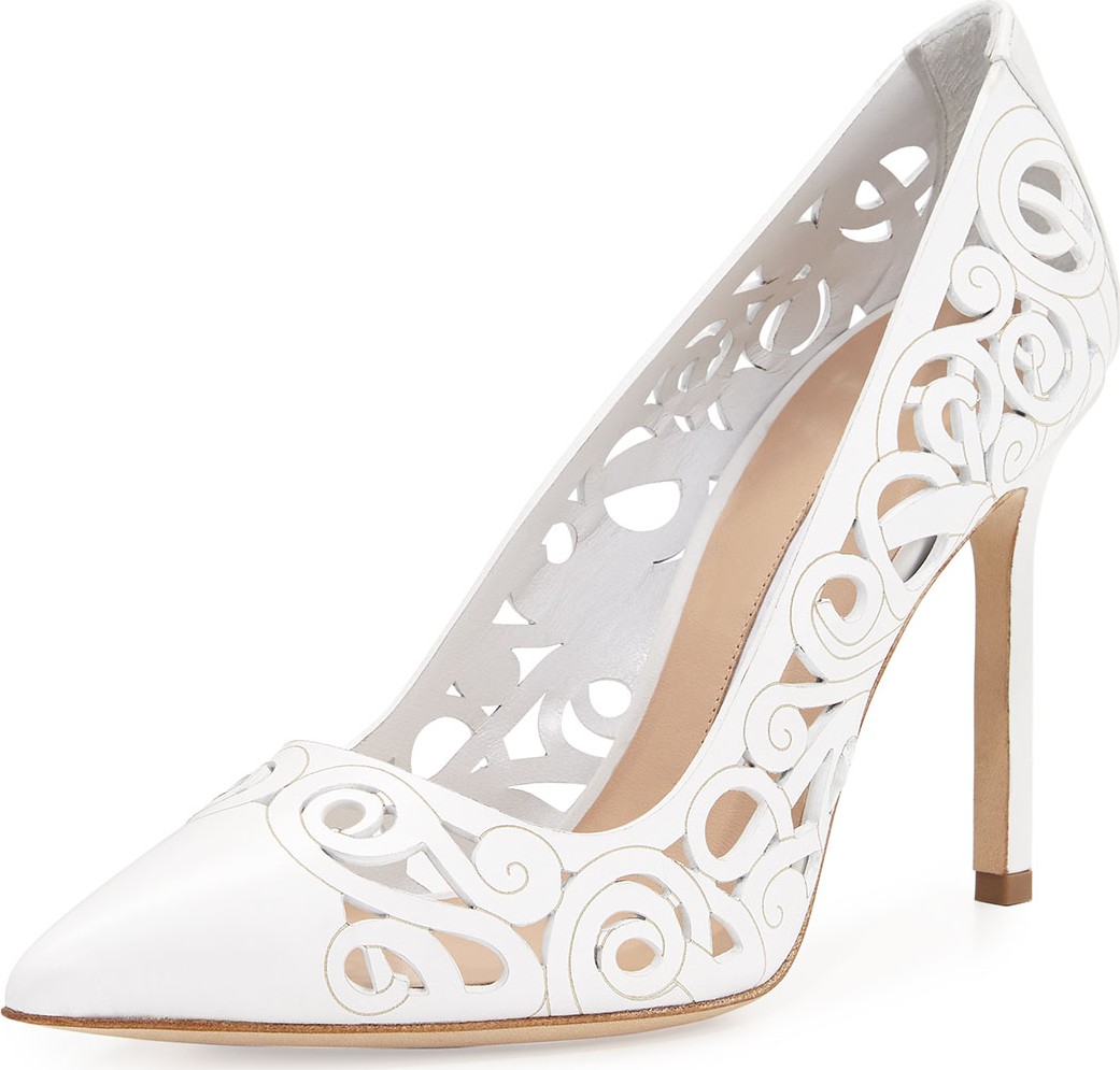 Manolo Blahnik BB Roc Laser-Cut 105mm Pumps, White