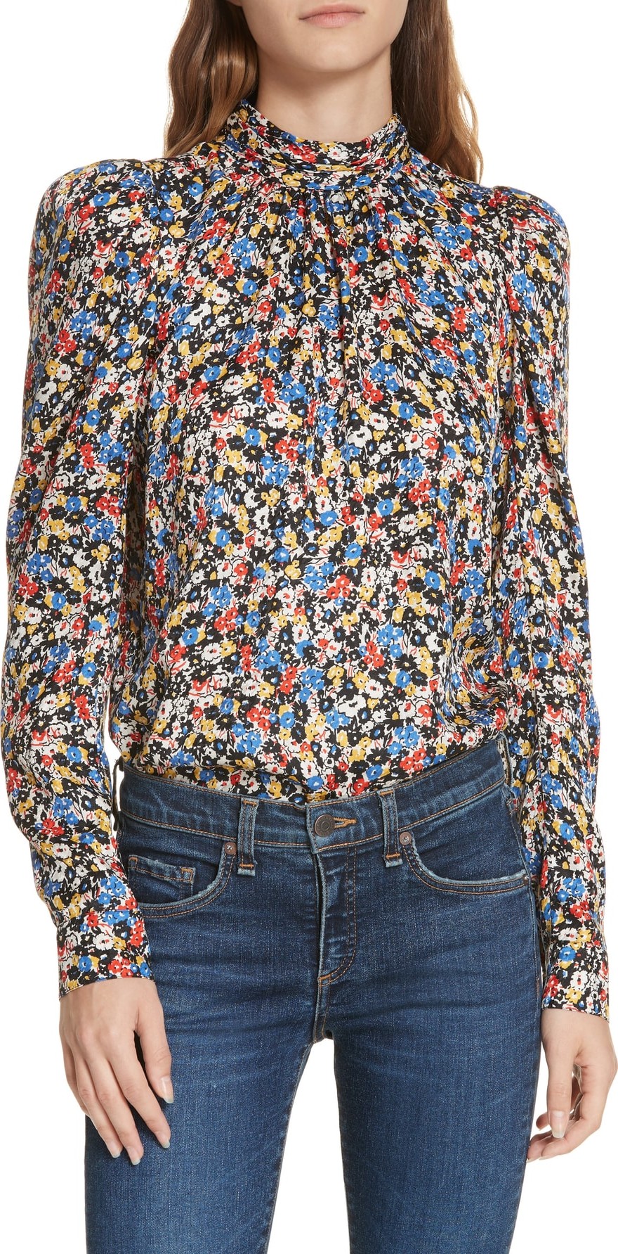 Veronica Beard Mena Floral Stretch Silk Top