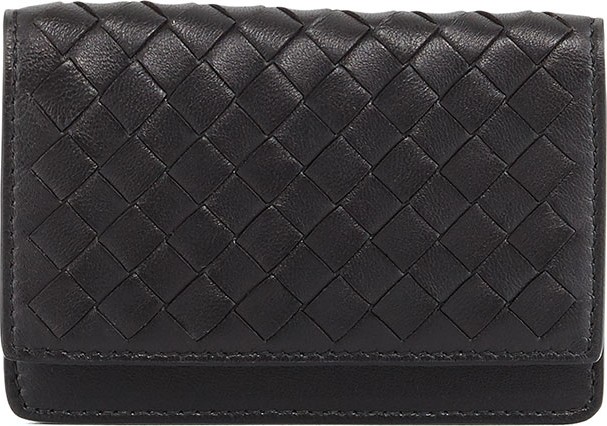 Bottega Veneta Woven Leather Flap-Style Credit Card Case  Black
