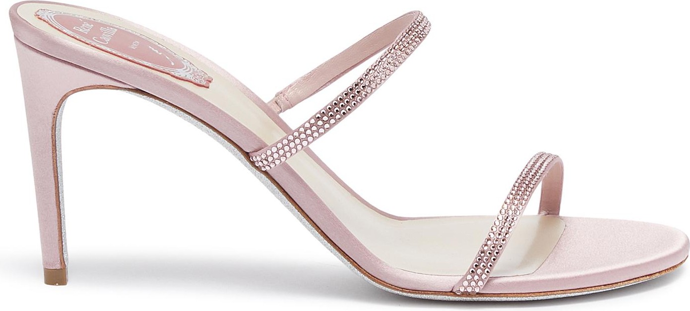Rene Caovilla Double strap strass embellished satin heel sandals