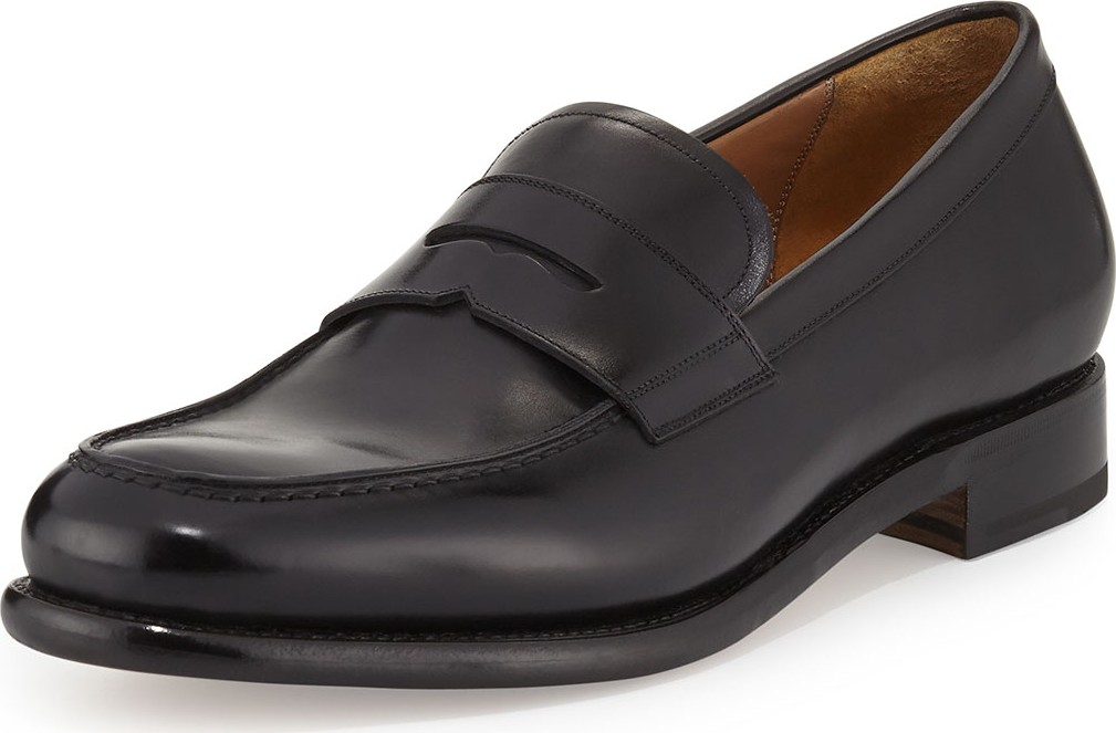 Salvatore Ferragamo Men's Tramezza Calfskin Penny Loafer, Black