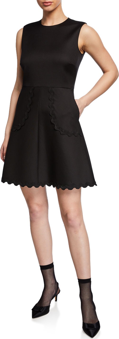 RED Valentino Sleeveless Mini A-Line Dress with Scallop Detail
