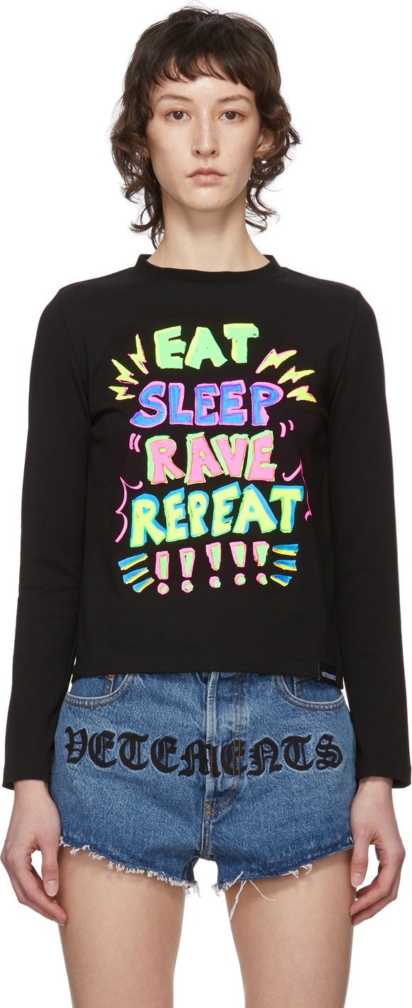 Vetements Black 'Eat, Sleep, Rave, Repeat' Long Sleeve T-Shirt Vetements Black 'Eat, Sleep, Rave, Repeat' Long Sleeve T-Shirt