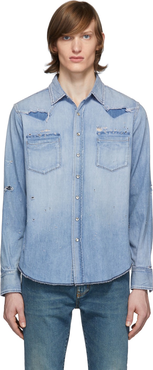 Saint Laurent Blue Denim Western Shirt