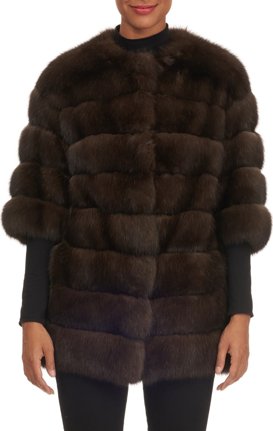 Gianfranco Ferre Crop-Sleeve Horizontal-Quilted Russian Sable Jacket