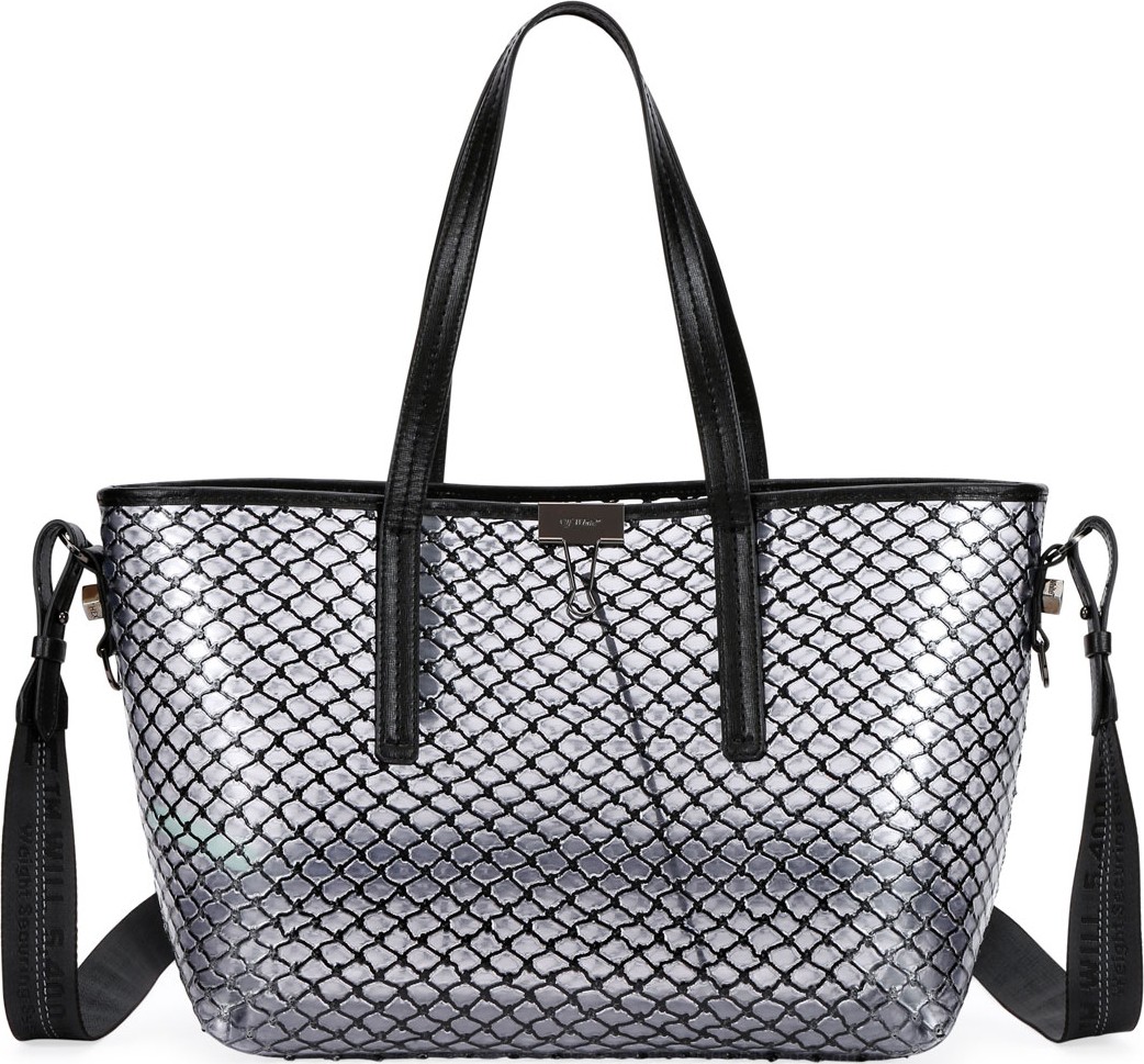 Off White PVC Net Shopper Tote Bag, Black
