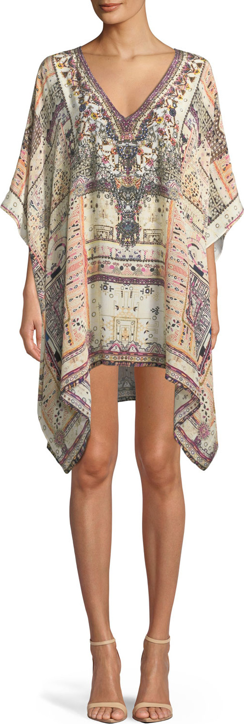 Camilla Printed Embellished Silk Caftan