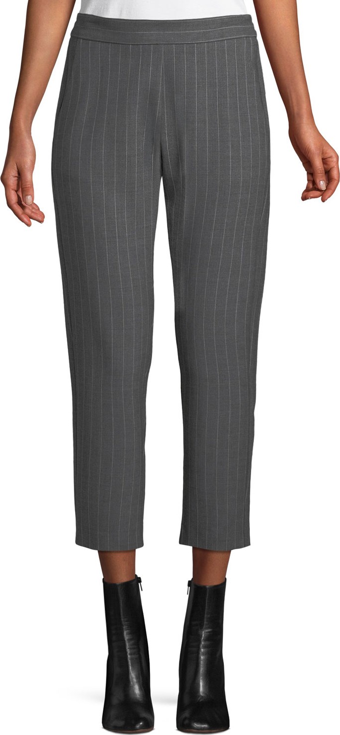Piazza Sempione Elastic-Back Pinstripe Wool Trousers