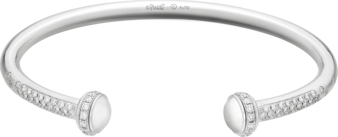 Piaget Possession 18K White Gold Open Medium-Model Bangle with Diamonds, Size L