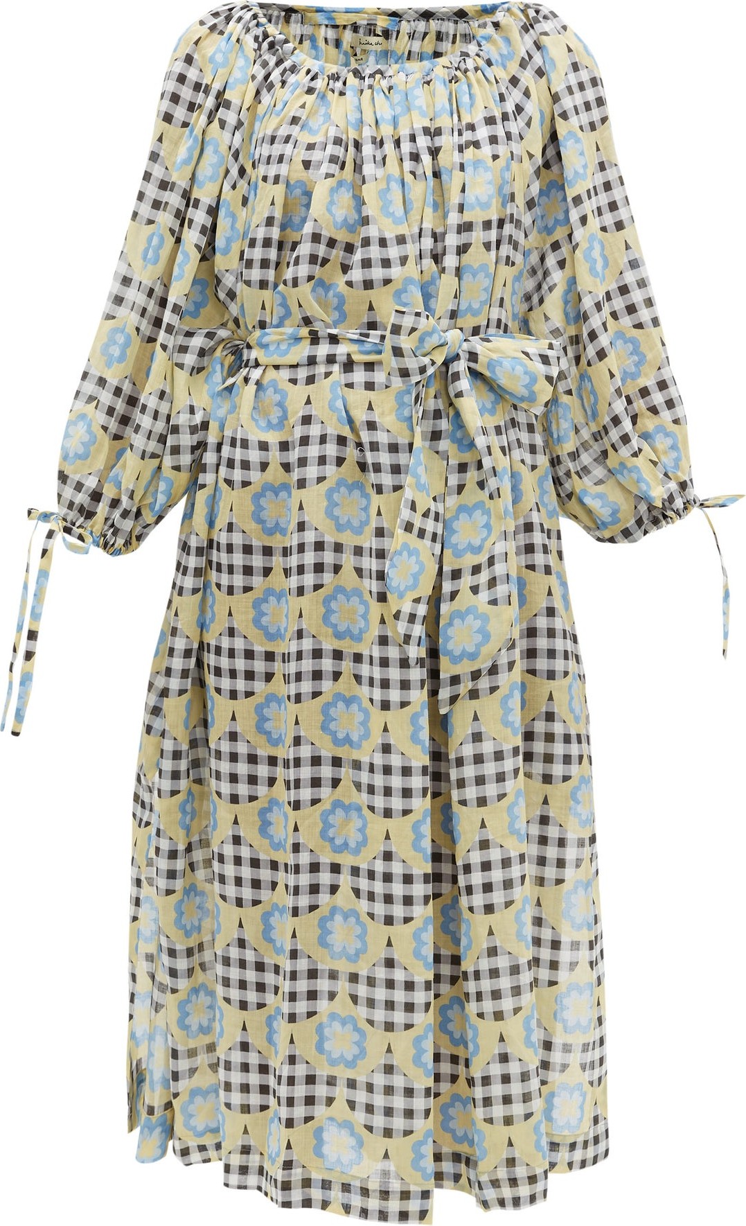 Innika Choo Frida Wailes gingham and floral-print ramie dress