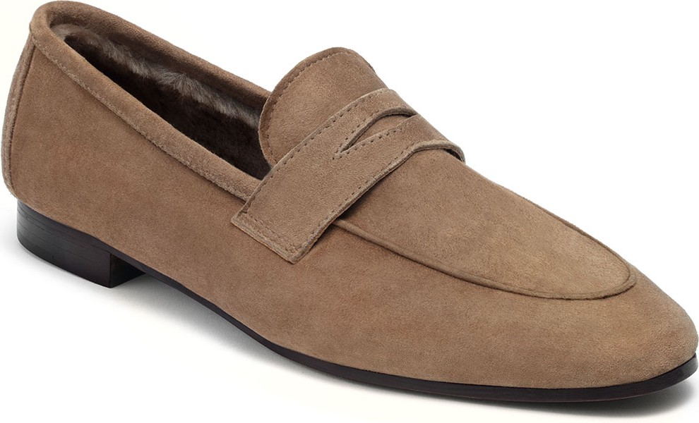 Bougeotte Suede and Shearling Penny Loafers